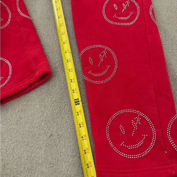 RETROVERT ALL OVER SMILEY FACE IN RHINESTONE RED JOGGERS MEN SIZE LARGE Y2K - Picture 9 of 12